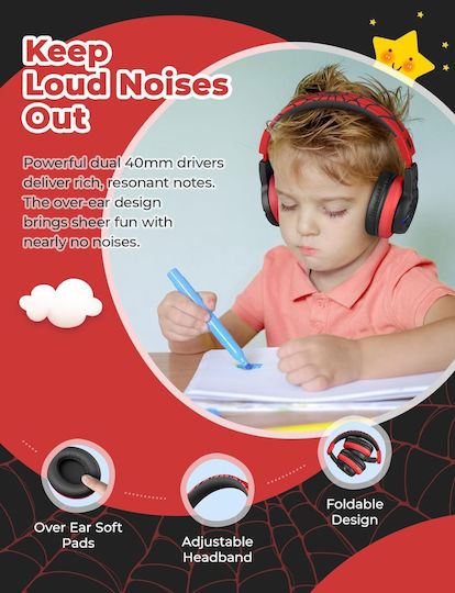 iClever BTH12 Căști Over Ear de Copii Wireless / cu Fir cu 85 de Ore Autonomie și Încărcare Rapidă Roșii