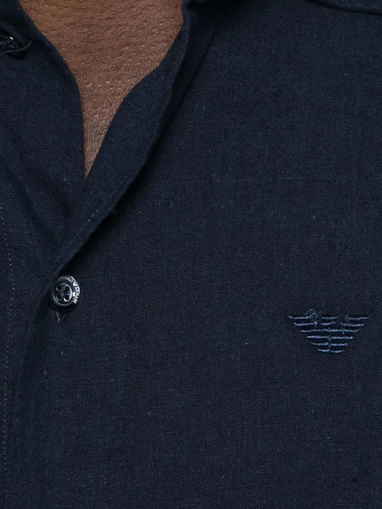 Long Sleeve Linen Shirt in Regular Fit Blue