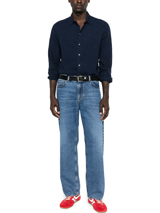 Long Sleeve Linen Shirt in Regular Fit Blue