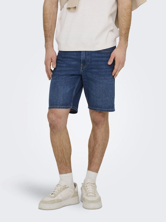 Pantaloni Scurți Bărbați Denim Albaștri
