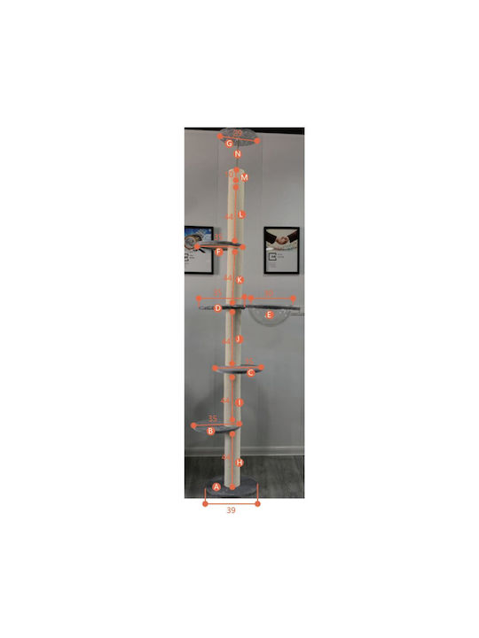 Animal Scratching Post Cat Trees Gray Ceiling 5 levels 39x39x250cm