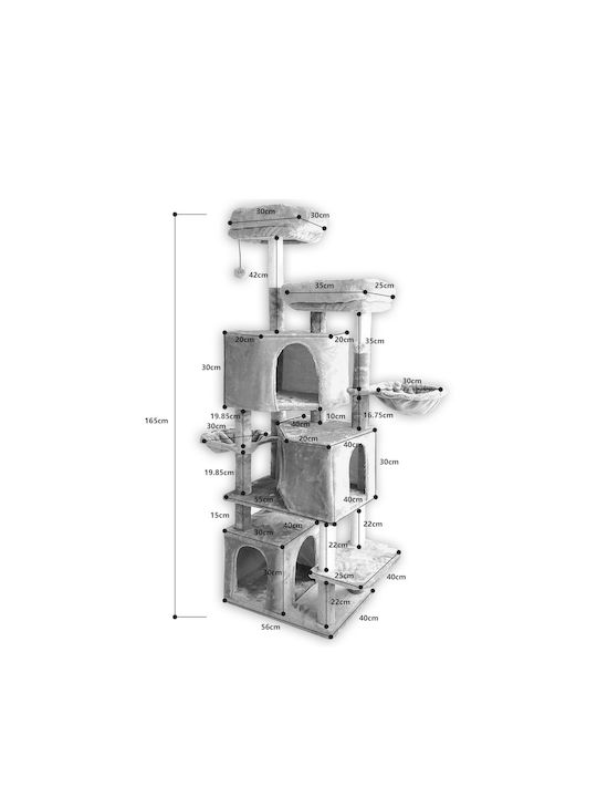 Animal Scratching Post Cat Trees Gray 5 levels 56x40x165cm