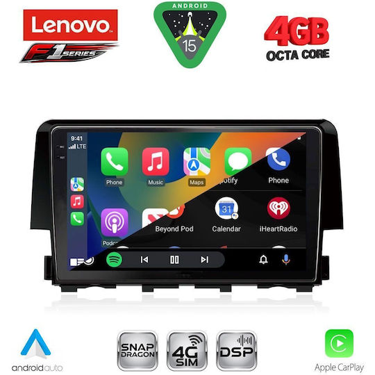 Lenovo Car Audio System for Honda Civic 2016-2021 Bluetooth USB WiFi GPS Apple CarPlay Android Auto with 9" Touch Screen