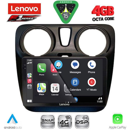 Lenovo Car Audio System for Dacia Dokker 2012-2022 (Bluetooth/USB/WiFi/GPS/Apple CarPlay/Android Auto) with 9" Touch Screen
