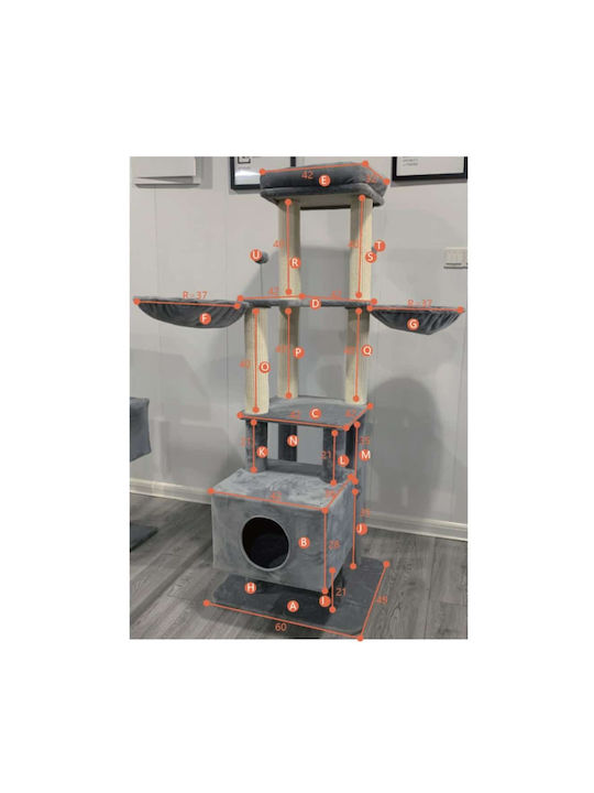 Animal Scratching Post Cat Trees Gray 4 levels 60x49x165cm 25.03.14847