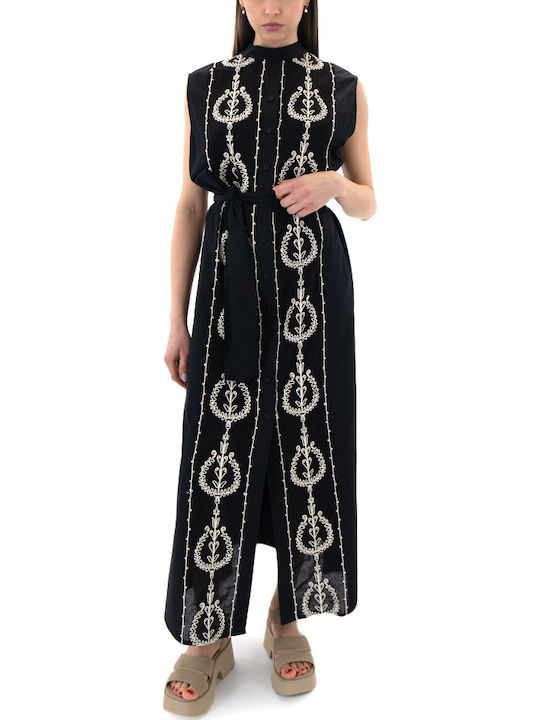 Summer Maxi Shirt Dress Ecru-Black