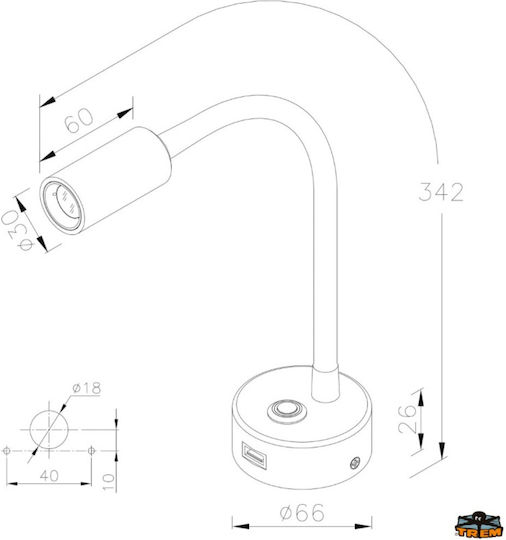 Αρθρωτός Προβολέας Led Υποδοχή Usb Dimmer