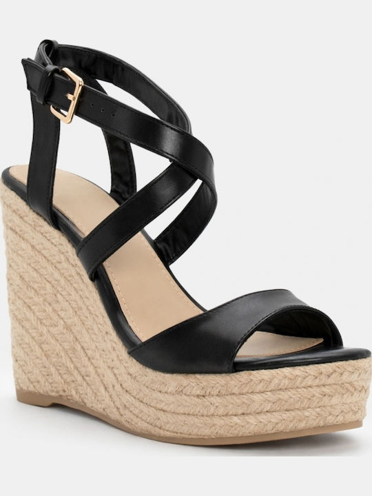Sommer Damenplattformen in Stil Espadrilles Schwarz