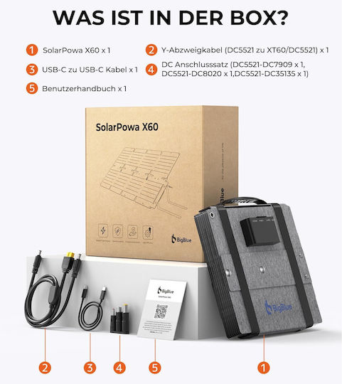 Panou Solar Pliabil 60W Etfe Qc3.0 + Pd45w + Ieșire Dc 22.2v Ip68 Rezistent la Apă Suport Reglabil Urgențe Camping Încărcător Solar pentru Smartphone-uri Tablete