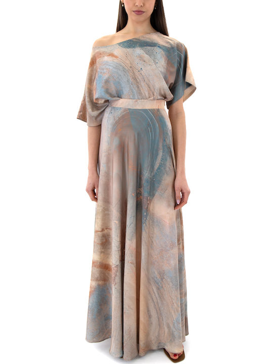 Satin High Waist Maxi Skirt Brown Beige Blue