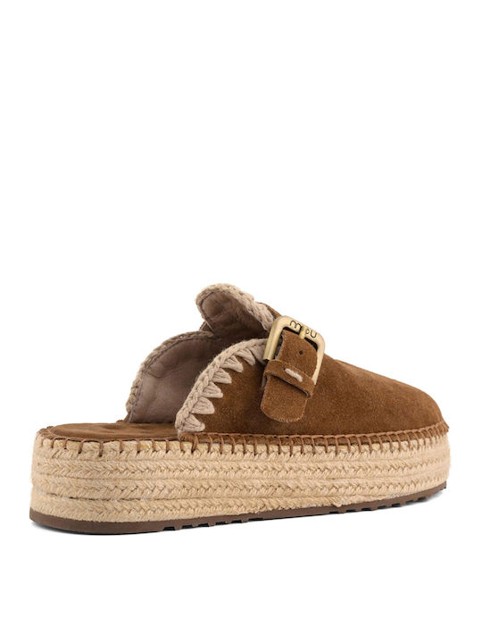 Suede Damen Pantoletten mit Niedrigem Absatz in Brauner Farbe