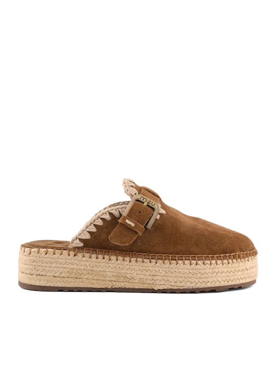 Suede Damen Pantoletten mit Niedrigem Absatz in Brauner Farbe
