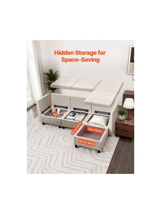 Dreisitzer Sofa mit Stauraum Ecru 199x69x68cm