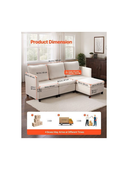 Dreisitzer Sofa mit Stauraum Ecru 199x69x68cm