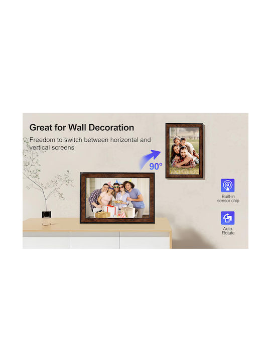 Birai Y101 10.1 Zoll Digitale Bilderrahmen WLAN Touch HD Ips 64GB Android 1080p Multi-User Braun