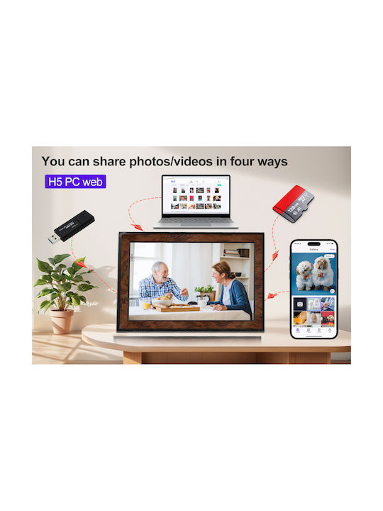 Birai Y101 10.1 Zoll Digitale Bilderrahmen WLAN Touch HD Ips 64GB Android 1080p Multi-User Braun