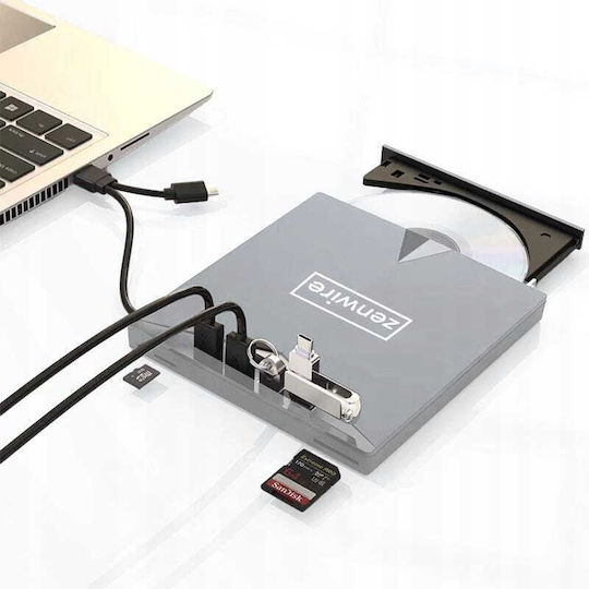Сребърно Dvd Устройство Тип C Usb 3.0 2в1 Хъб H61