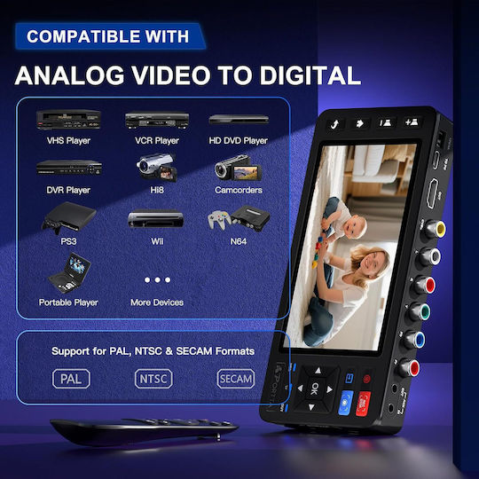 Placă de Captură Video 1080p – Digitalizare Casete Video Grabber Vhs Vcr Hi8 Minidv Dvr Dvd Camere Video Console de Jocuri Alte Dispozitive în Format Digital Suportă Intrări Av Ypbpr Aux Stocare Usb Afișaj Telecomandă