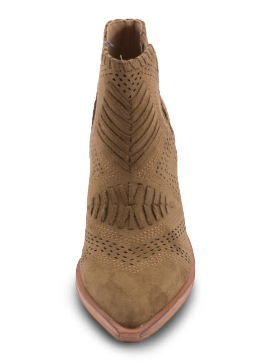 Suede Women's Ankle Boots with Mid Heel Green