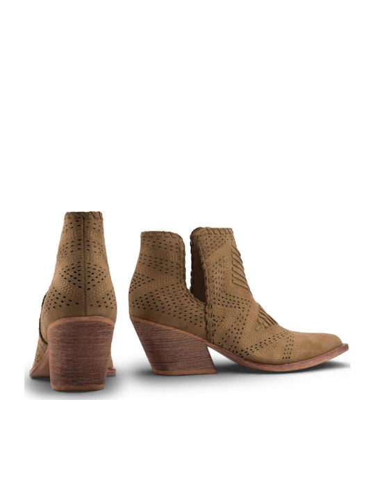 Suede Women's Ankle Boots with Mid Heel Green