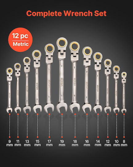Vevor Set German Polygon Ratchet Ring 12 Pieces