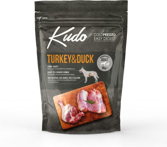 Kudo Medium 3kg Dry Food for Adult Medium & Large Breed Dogs with Turkey and Duck
