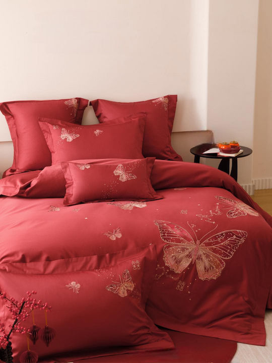 4 Seasons Collection Duvet Cover Set Double 220x240cm Embroidery 2 Pillowcases & 1 Bed Sheet Red