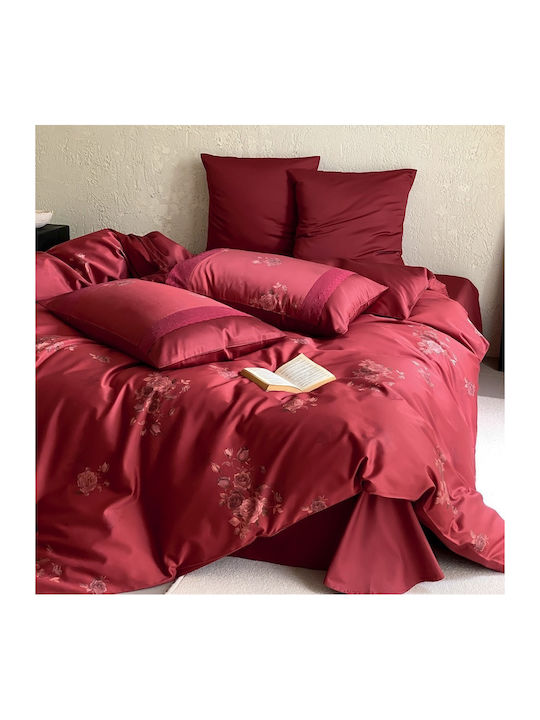 4 Seasons Collection Duvet Cover Set Queen 220x240cm 2 Pillowcases & 1 Bed Sheet Burgundy