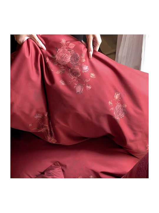 4 Seasons Collection Duvet Cover Set Queen 220x240cm 2 Pillowcases & 1 Bed Sheet Burgundy