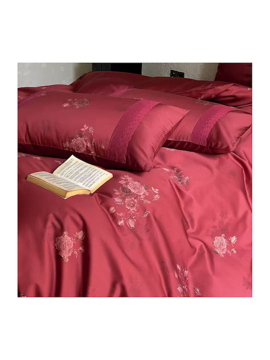 4 Seasons Collection Duvet Cover Set Queen 220x240cm 2 Pillowcases & 1 Bed Sheet Burgundy