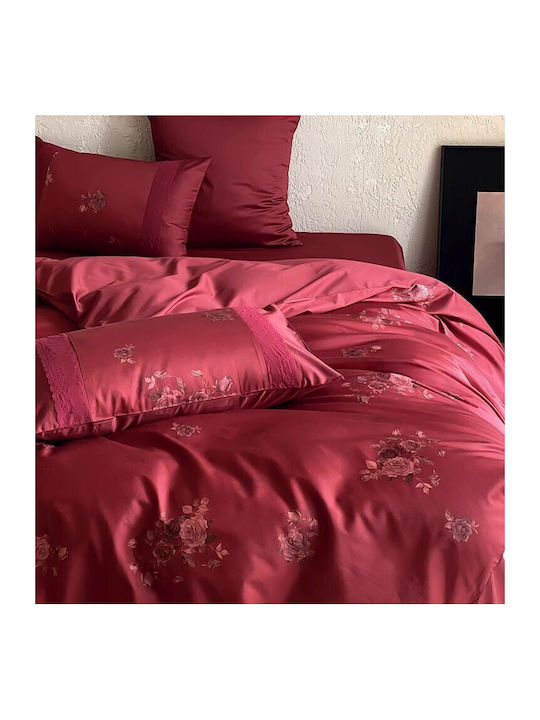 4 Seasons Collection Duvet Cover Set Queen 220x240cm 2 Pillowcases & 1 Bed Sheet Burgundy