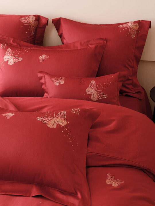 4 Seasons Collection Duvet Cover Set Double 220x240cm Embroidery 2 Pillowcases & 1 Bed Sheet Red
