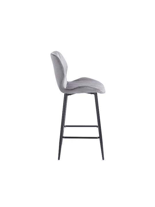 Bar Stool with Backrest Upholstered with Velvet Dylan Grey 46x45x65cm