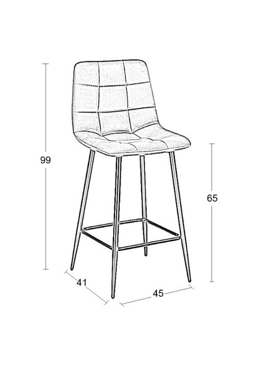 Bar Stool with Backrest Upholstered with Velvet Nora Beige 45x41x65cm