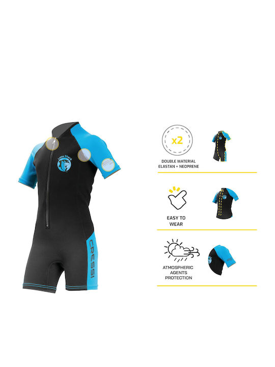 CressiSub Little Shark Kids Wetsuit Playsuit with Zip Light Blue 2mm