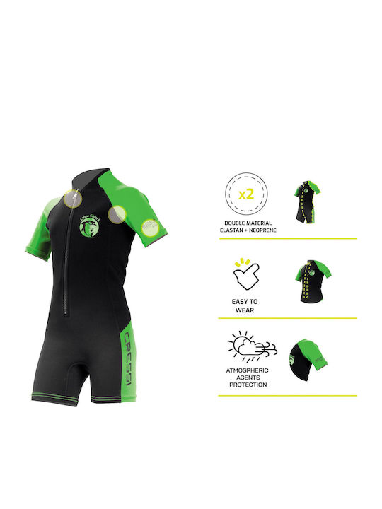 CressiSub Little Shark Kids Monoshorts Wetsuit with Zip Black/Lime 2mm