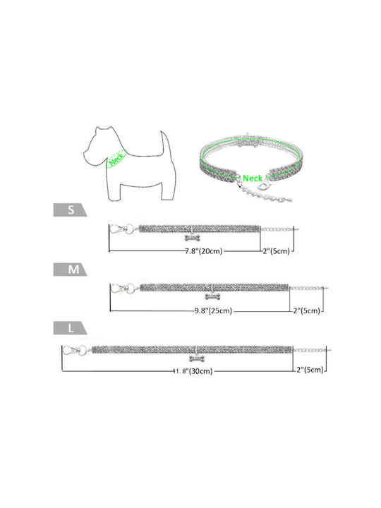 Animal Κολάρο Σκύλου σε Ασημί χρώμα με Στρας 20 - 25cm