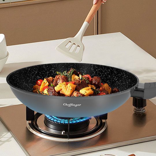 Cheffinger 3-Teiliges Pfannen-Set 20 24 28cm Mit Steinbeschichtung Mit Silikongriff Dunkelgrau