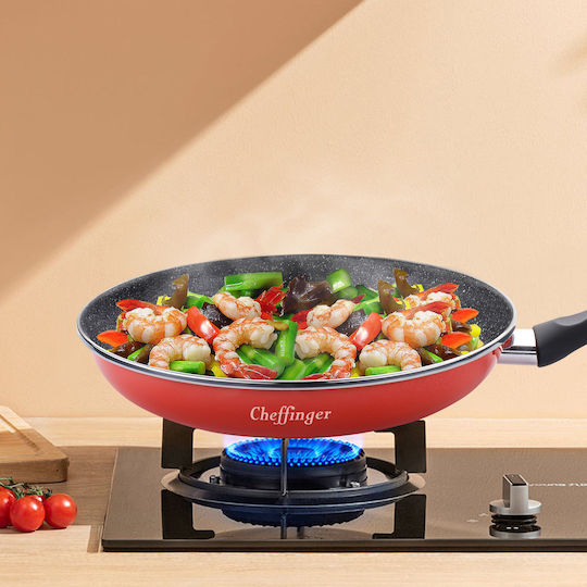 Cheffinger Pfannen-Set 20 24 28 cm Mit Steinbeschichtung Mit Weichem Griff Rote