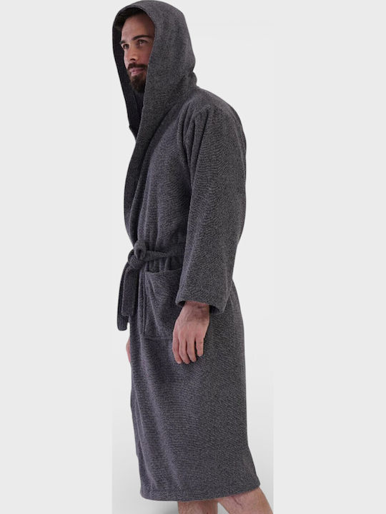 Vienetta Secret Men's Hooded Bathrobe Anthracite