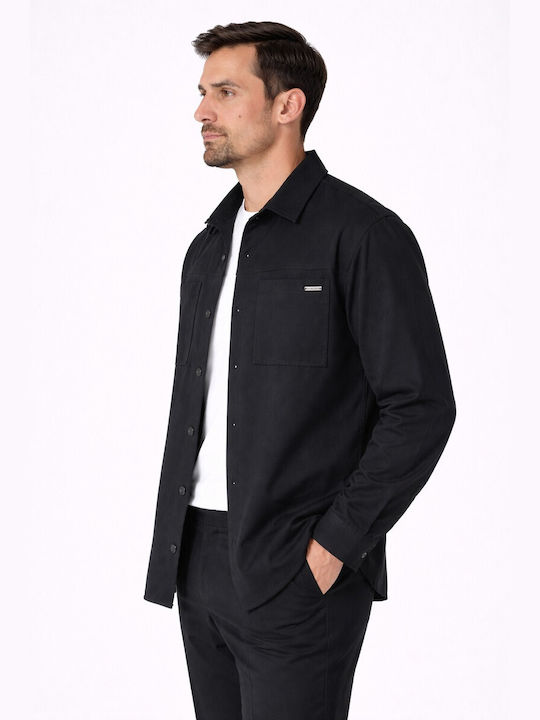 Μακρυμάνικo Overshirt σε Κανονική Γραμμή Μαύρο