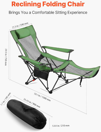 Vevor Strandstühle Liegestuhl - Sessel Für Kinder Grüne 166x55x40cm