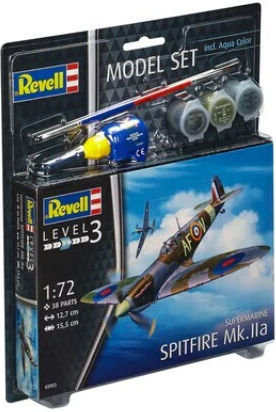 Revell Complete Plane Model Spitfire Mk. IIA Modeling Figure Airplane 38 Pieces in Scale 1:72 with Glue and Paints 15.5x12.7cm.