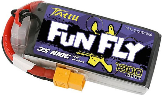 Tattu FunFly Батерия Li-Po 11.1V 1300mAh 100C 3S XT60 за Дрон