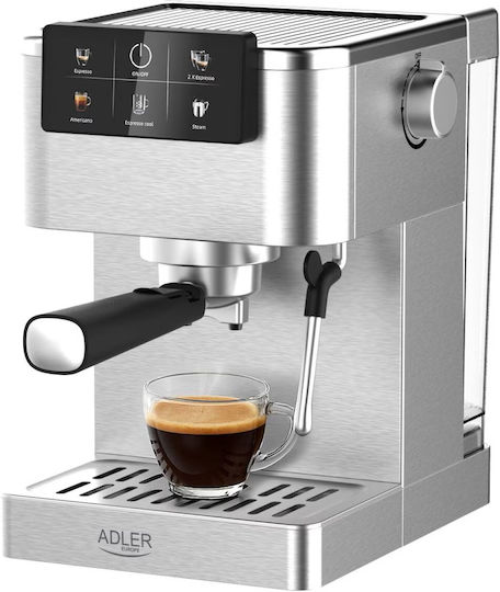 Adler Αυτόματη Μηχανή Espresso 1350W Πίεσης 20bar Ασημί AD 4390