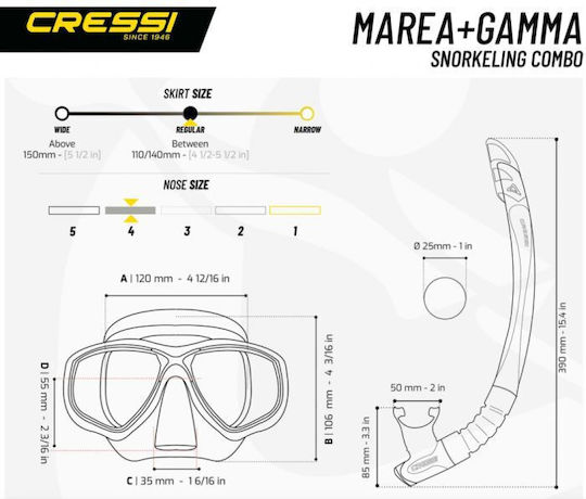 CressiSub Μάσκα Θαλάσσης με Αναπνευστήρα Marea Gamma Combo Μαύρη