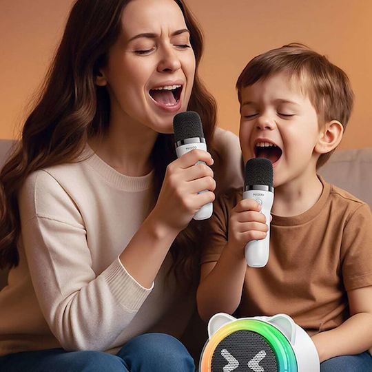 Yesido Karaoke Speaker with Wireless Microphones and Lighting Effects YSW36 in White Colour