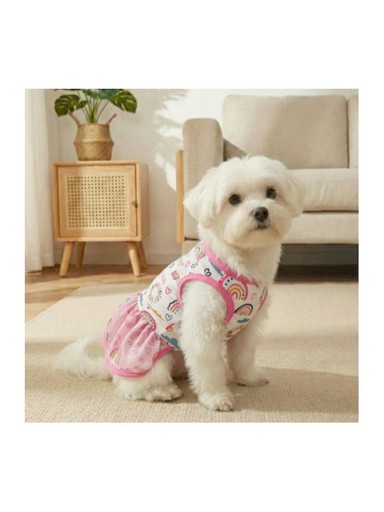 Bonnie Medium White-Pink Dog Dress with Rainbow Tulle Skirt and Butterflies