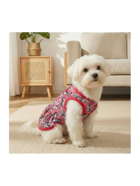 Bonnie Medium Pink Dog Dress with Butterflies and Ruffles