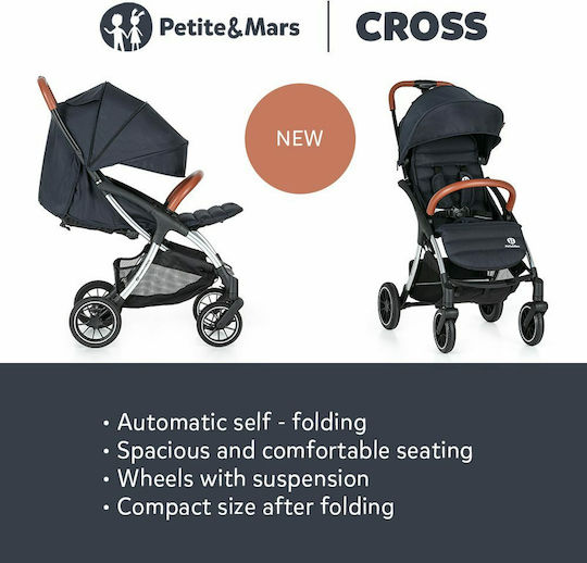Petite & Mars Cross Cărucior Reglabil Pentru Copii Potrivit De La 6+ Luni Gri 7.8kg